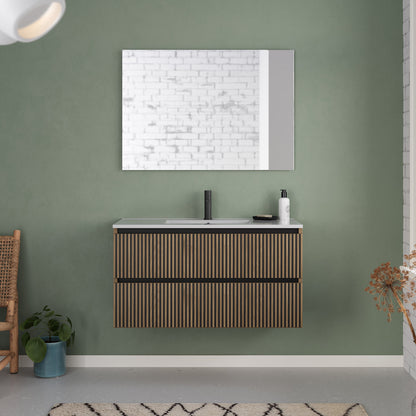 Meuble de salle de bain 100cm simple vasque - 2 tiroirs - sans miroir - VENERIA