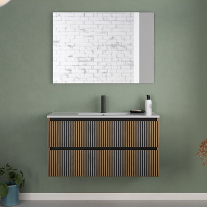 Meuble de salle de bain 100cm simple vasque - 2 tiroirs - sans miroir - VENERIA