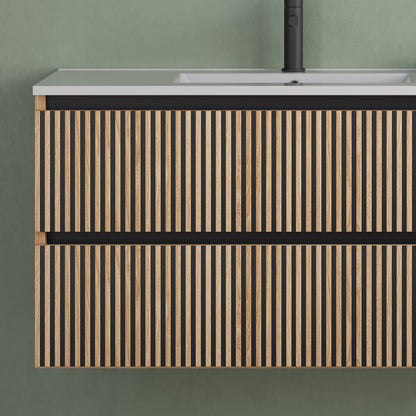 Meuble de salle de bain 100cm simple vasque - 2 tiroirs - sans miroir - VENERIA
