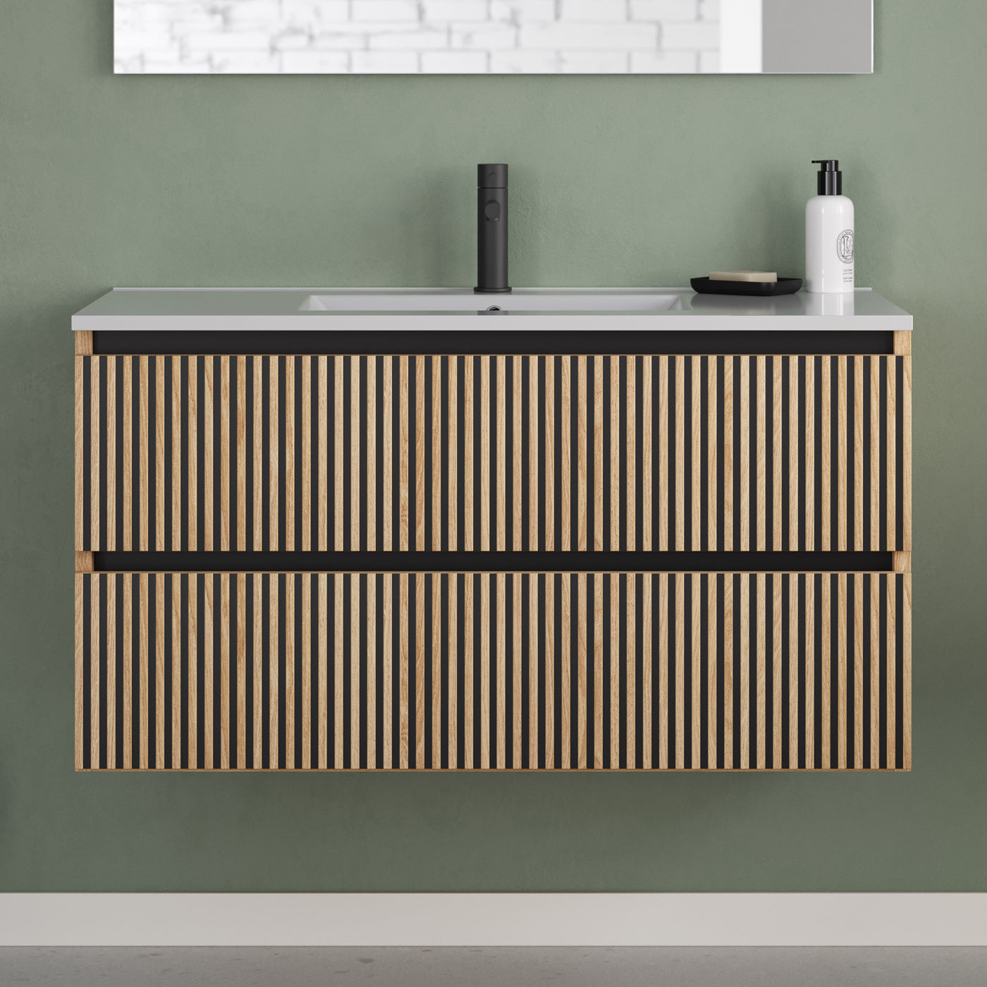 Meuble de salle de bain 100cm simple vasque - 2 tiroirs - sans miroir - VENERIA