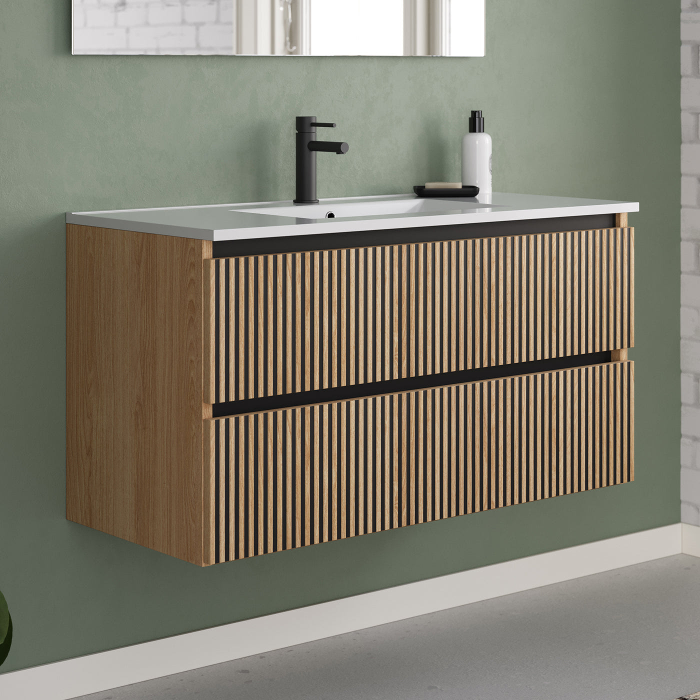 Meuble de salle de bain 100cm simple vasque - 2 tiroirs - VENERIA