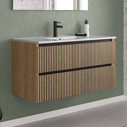 Meuble de salle de bain 100cm simple vasque - 2 tiroirs - sans miroir - VENERIA