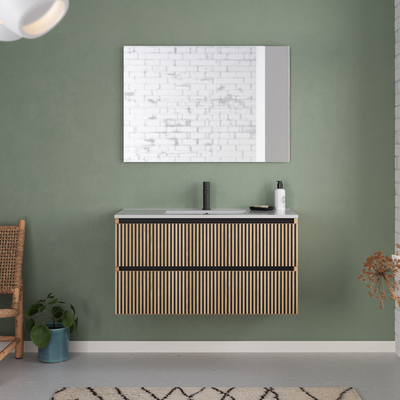 Meuble de salle de bain 100cm simple vasque - 2 tiroirs - sans miroir - VENERIA