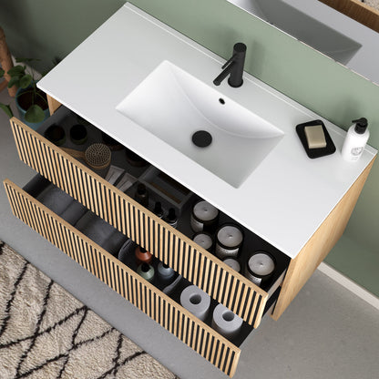 Meuble de salle de bain 100cm simple vasque - 2 tiroirs - sans miroir - VENERIA