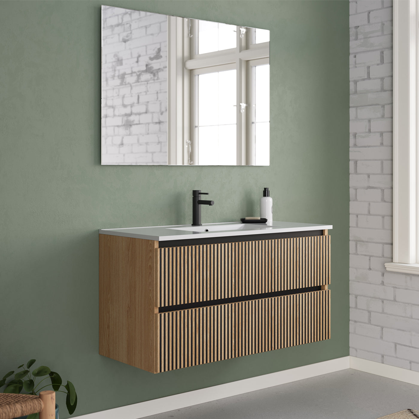 Meuble de salle de bain 100cm simple vasque - 2 tiroirs - sans miroir - VENERIA