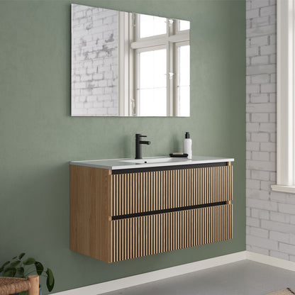 Meuble de salle de bain 100cm simple vasque - 2 tiroirs - sans miroir - VENERIA