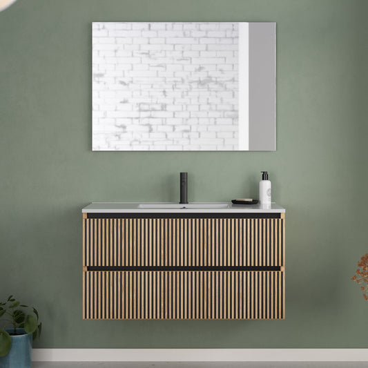 Meuble de salle de bain 100cm simple vasque - 2 tiroirs - VENERIA