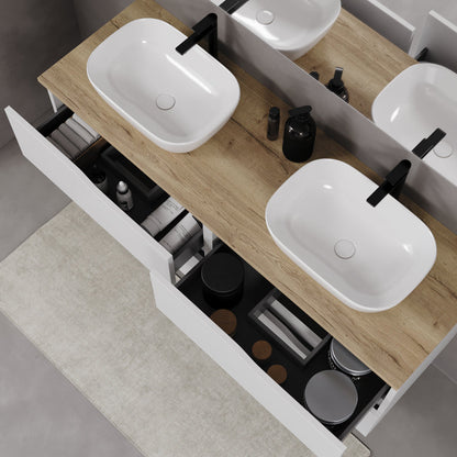 Meuble de salle de bain 120cm avec plateau et 2 vasques à poser Zeus - sans miroir - 4 tiroirs - LUNA