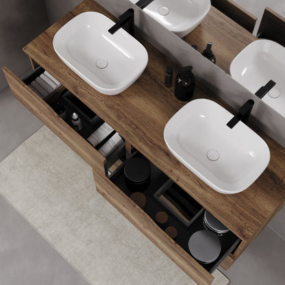 Meuble de salle de bain 120cm avec plateau et 2 vasques à poser Zeus - sans miroir - 4 tiroirs - LUNA