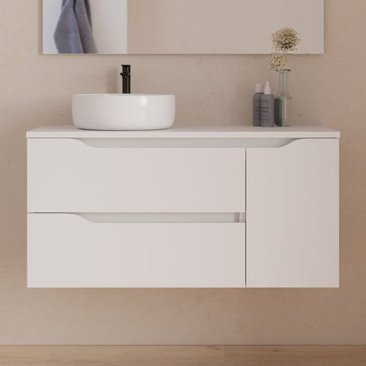 Meuble de salle de bain 100cm avec plateau et vasque à poser déportée à gauche Ares - sans miroir - 2 tiroirs et un placard - ZARZA
