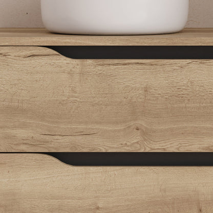Meuble de salle de bain 100cm avec plateau, vasque à poser déportée à gauche Ares et miroir - 2 tiroirs et un placard - ZARZA
