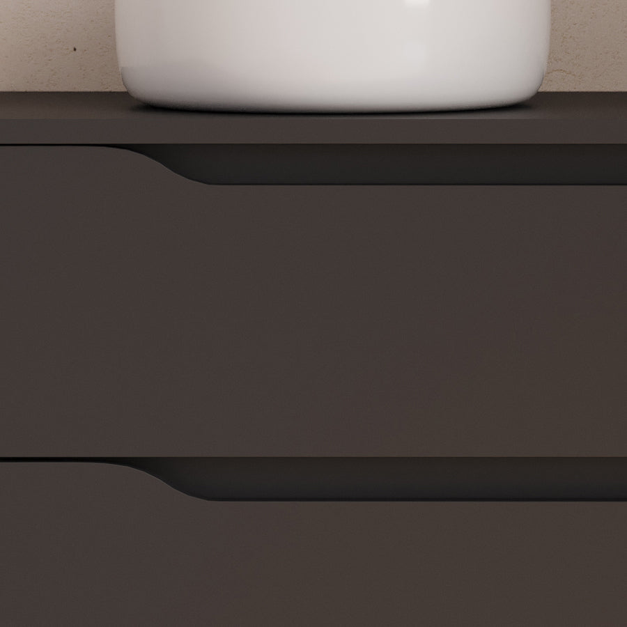Meuble de salle de bain 100cm avec plateau, vasque à poser déportée à gauche Ares et miroir - 2 tiroirs et un placard - ZARZA