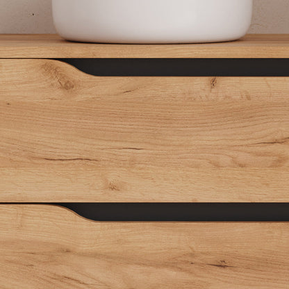 Meuble de salle de bain 100cm avec plateau, vasque à poser déportée à gauche Ares et miroir - 2 tiroirs et un placard - ZARZA