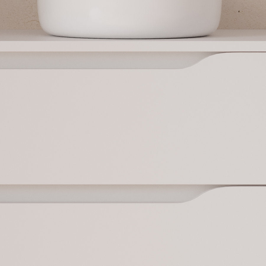 Meuble de salle de bain 100cm avec plateau, vasque à poser déportée à droite Ares et miroir - 2 tiroirs et un placard - ZARZA