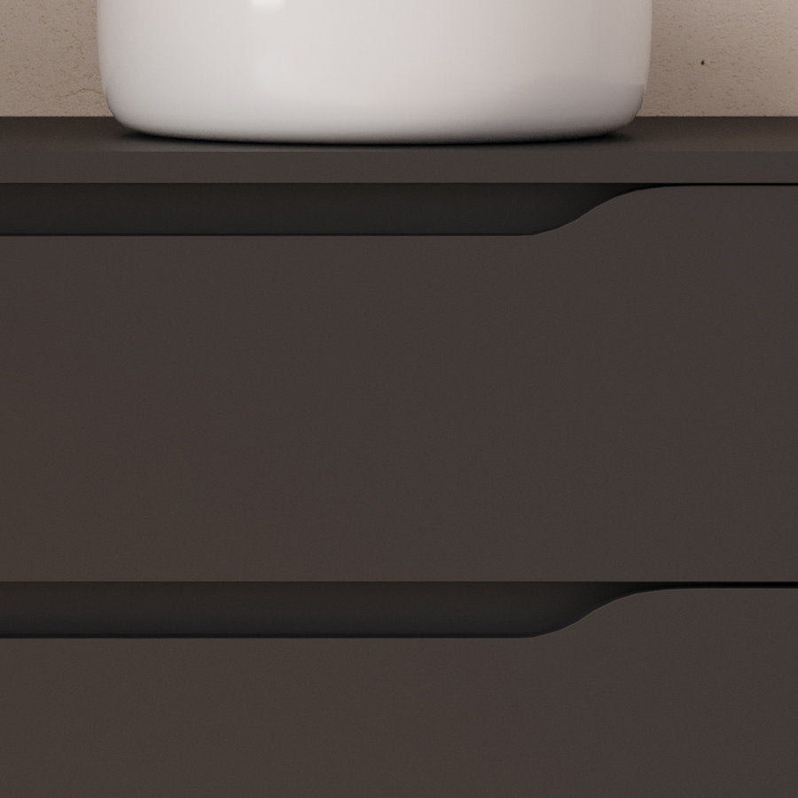Meuble de salle de bain 100cm avec plateau, vasque à poser déportée à droite Ares et miroir - 2 tiroirs et un placard - ZARZA