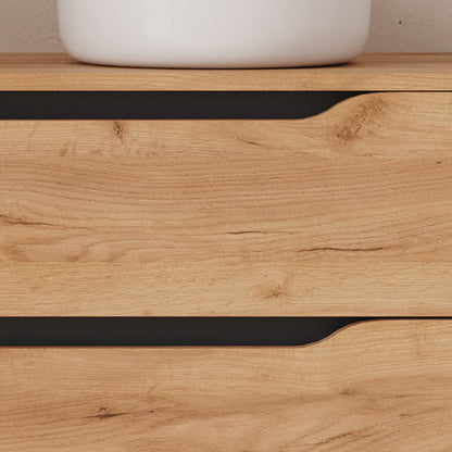Meuble de salle de bain 100cm avec plateau, vasque à poser déportée à droite Ares et miroir - 2 tiroirs et un placard - ZARZA