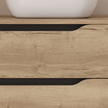 Meuble de salle de bain 100cm avec plateau, vasque à poser déportée à droite Zeus et miroir - 2 tiroirs et un placard - ZARZA