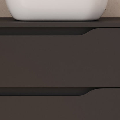 Meuble de salle de bain 100cm avec plateau, vasque à poser déportée à droite Zeus et miroir - 2 tiroirs et un placard - ZARZA