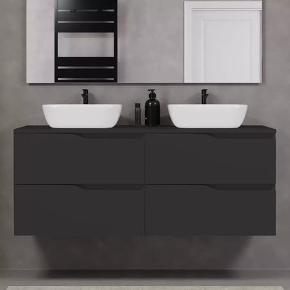 Meuble de salle de bain 120cm avec plateau et 2 vasques à poser Zeus - sans miroir - 4 tiroirs - LUNA