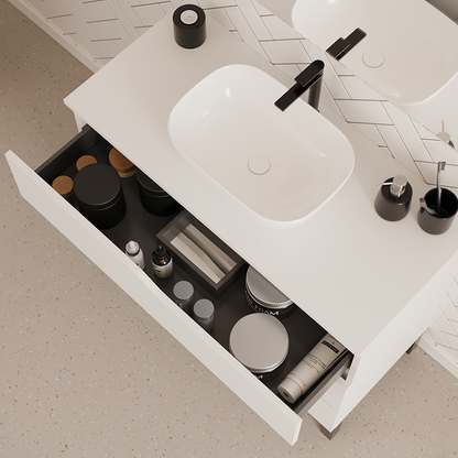 Meuble de salle de bain 100cm avec plateau et vasque à poser zeus - 3 tiroirs - MATA