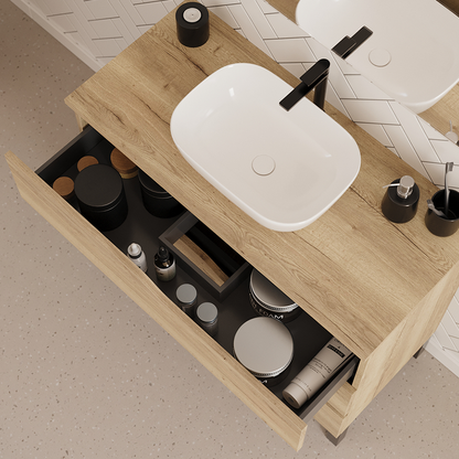 Meuble de salle de bain 100cm avec plateau et vasque à poser zeus - 3 tiroirs - MATA