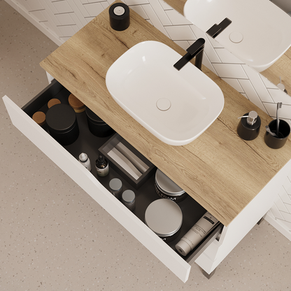 Meuble de salle de bain 100cm avec plateau et vasque à poser zeus - 3 tiroirs - MATA