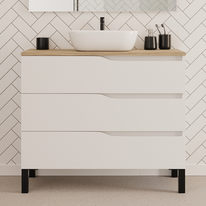Meuble de salle de bain 100cm avec plateau et vasque à poser zeus - 3 tiroirs - MATA