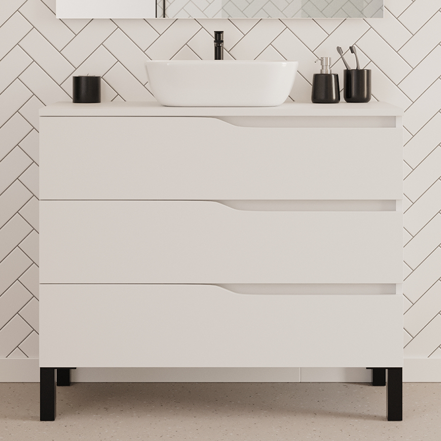 Meuble de salle de bain 100cm avec plateau et vasque à poser zeus - 3 tiroirs - MATA