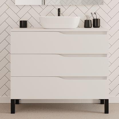 Meuble de salle de bain 100cm avec plateau et vasque à poser zeus - 3 tiroirs - MATA