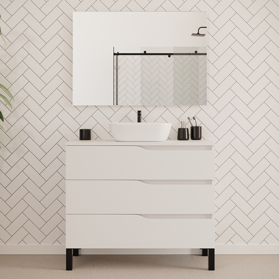 Meuble de salle de bain 100cm avec plateau et vasque à poser zeus - 3 tiroirs - MATA