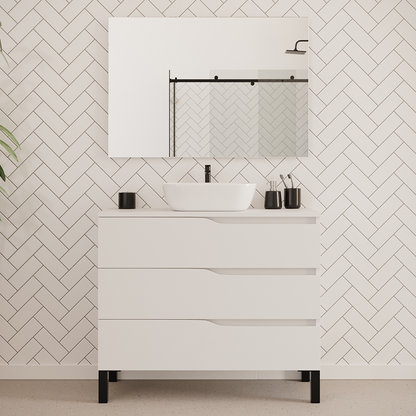 Meuble de salle de bain 100cm avec plateau et vasque à poser zeus - 3 tiroirs - MATA
