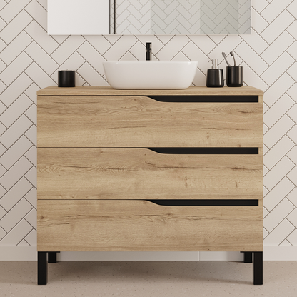 Meuble de salle de bain 100cm avec plateau et vasque à poser zeus - 3 tiroirs - MATA