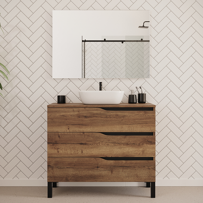 Meuble de salle de bain 100cm avec plateau et vasque à poser zeus - 3 tiroirs - MATA