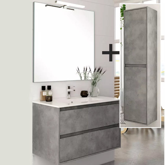 Ensemble meuble de salle de bain 100cm simple vasque + colonne de rangement IRIS