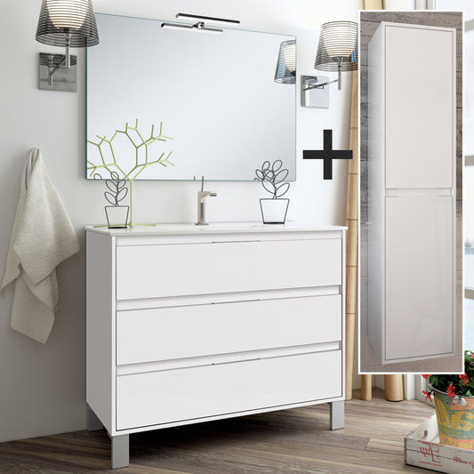 Ensemble meuble de salle de bain 80cm simple vasque + colonne de rangement TIRIS
